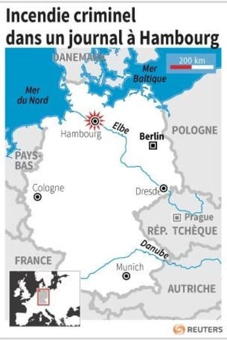 Incendie criminel dans un journal a hambourg