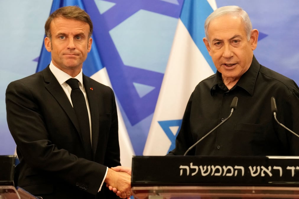 Le premier ministre israelien benjamin netanyahu et le president francais emmanuel macron lors d'une conference de presse a jerusalem