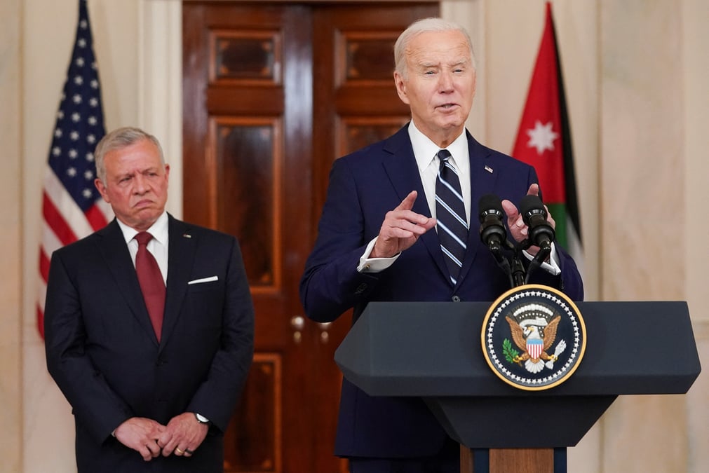 Le president americain joe biden s'adresse a la presse avec le roi abdallah de jordanie a la maison blanche a washington