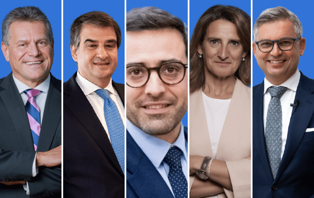 De gauche à droite, Maros Sefcovic, Raffaele Fitto, Stéphane Séjourné, Teresa Ribera, Magnus Brunner