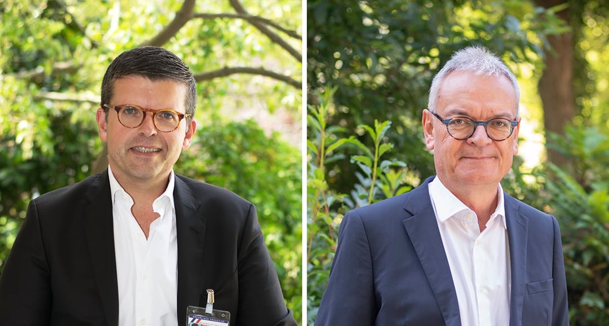 Luc Carvounas, président de l'Unccas, et Didier Duriez, président du Secours Catholique.