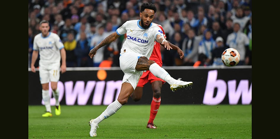 Pierre-Emerick Aubameyang au Vélodrome, face à Benfica, en quart de finale de la Ligue Europa, le 18 avril.