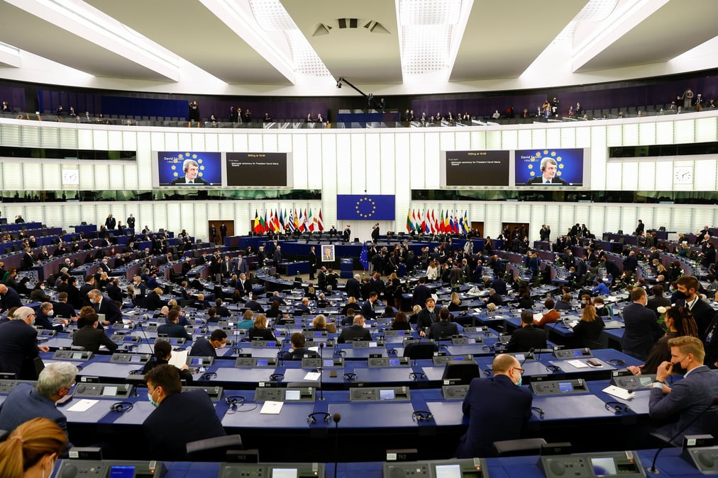 Photo d'archives de la salle pleniere lors de la tenue d'une ceremonie au parlement europeen a strasbourg