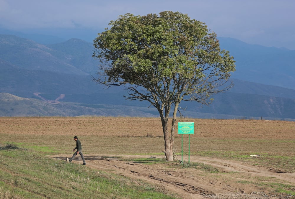 Un arbre sur la route menant a la region du haut-karabakh