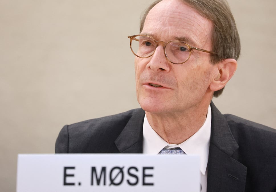 Erik mose, president de la commission internationale independante d'enquete sur l'ukraine, aux nations unies a geneve