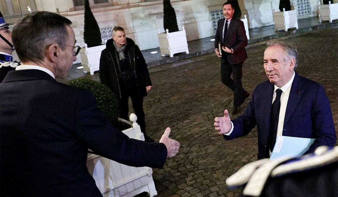 Le ministre de l’Intérieur Bruno Retailleau et le Premier ministre Francois Bayrou, le 14 décembre 2024, à Paris.