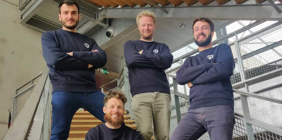 Matthieu Ravey, Benjamin Vuitton, Jean-Charles Wielfaert et Florent Odier, cofondateurs de Recrewteer à Montpellier.