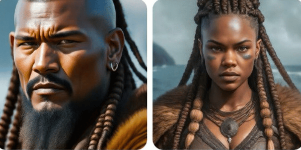 Deux images de Vikings générées par Gemini, l'intelligence artificielle générative de Google,