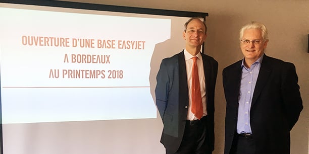 Pascal Personne, président du directoire de l'aéroport de Bordeaux Mérignac et François Bacchetta, directeur général France d'easyJet