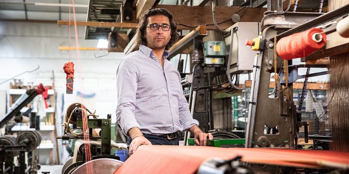 Arnaud Lebert propriétaire de la manufacture et soierie Jean Roze, en mai 2019, dans les locaux de la manufacture.