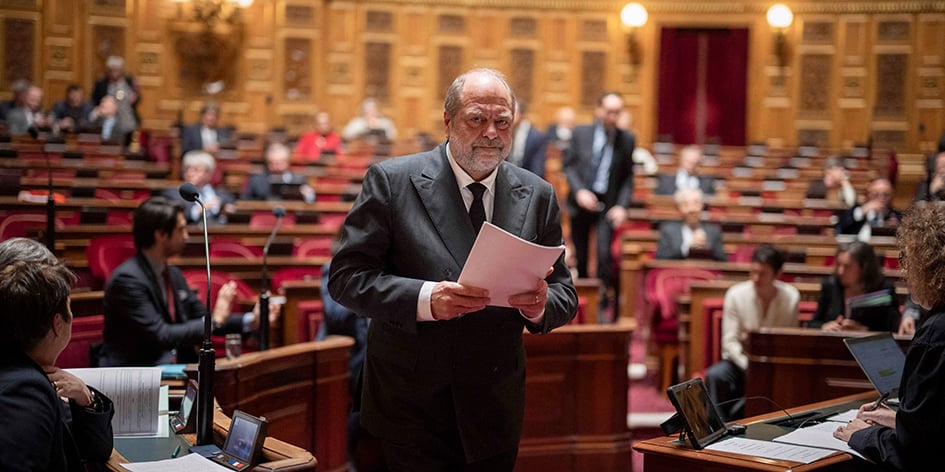 Le garde des Sceaux dans l’hémicycle du Sénat, mercredi à Paris.