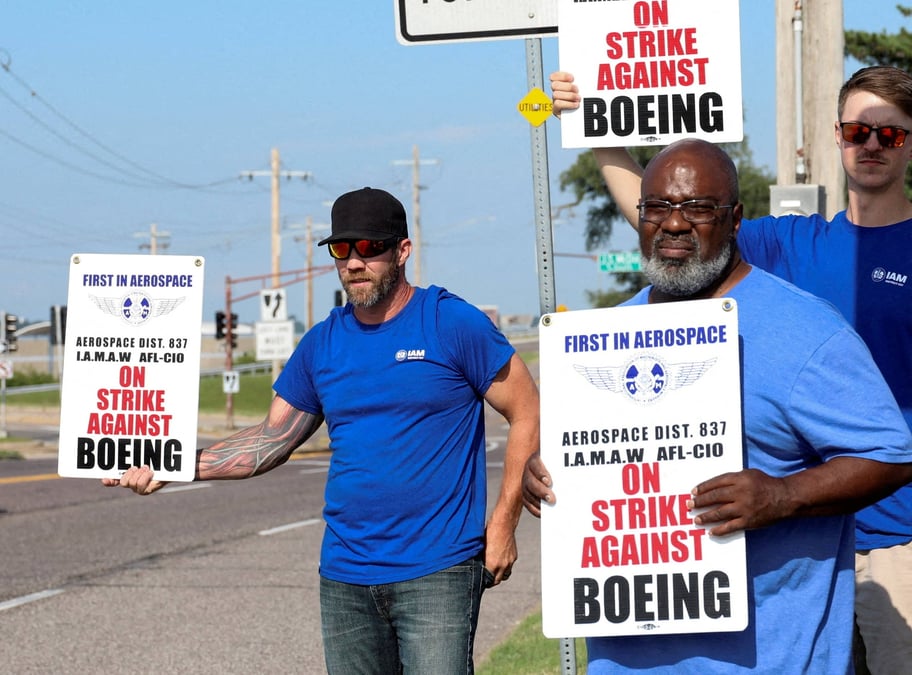 Des salariés de Boeing en grève le 4 août 2025.