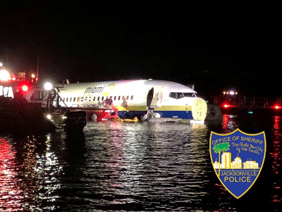 A boeing 737 is seen in the st. johns river in jacksonville, florida