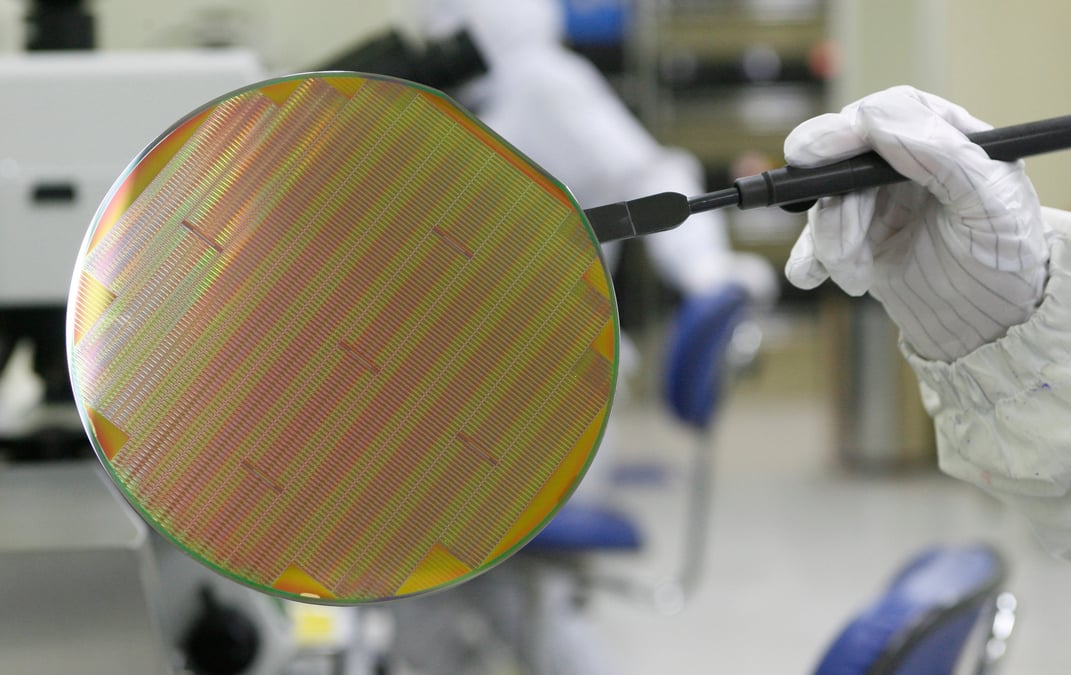 Une plaquette dans une usine de semi-conducteurs a pyeongtaek, en coree du sud