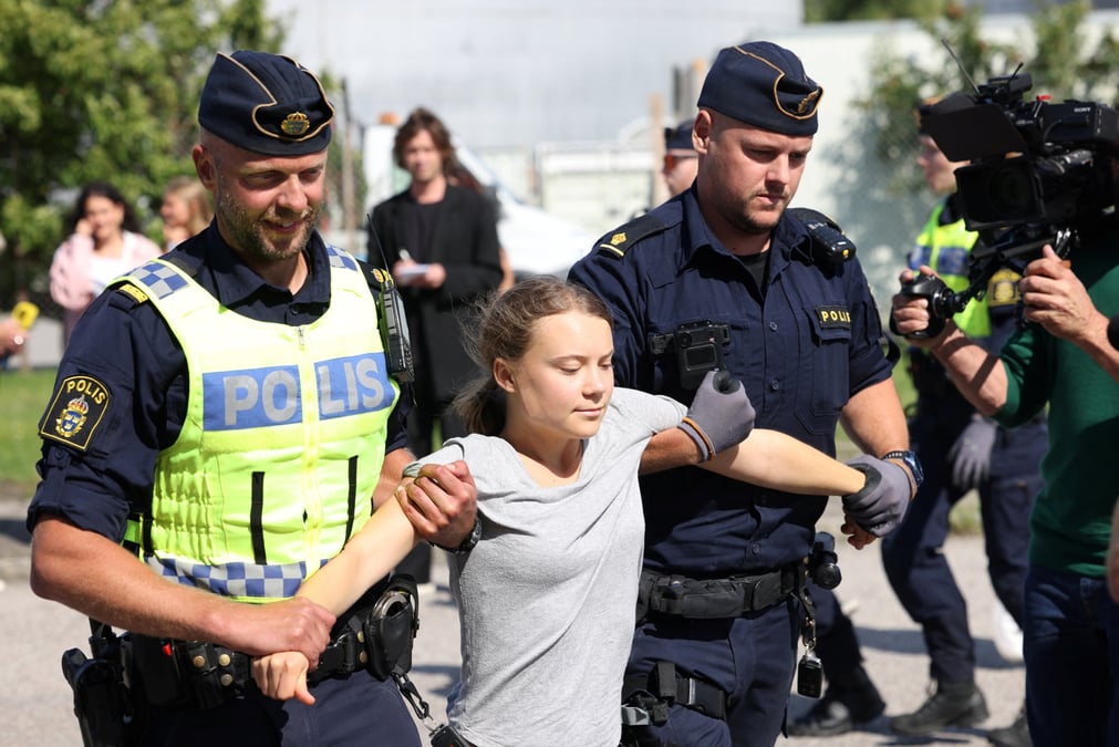 L'activiste pour le climat greta thunberg lors d'une nouvelle action climatique a oljehamnen, a malmo