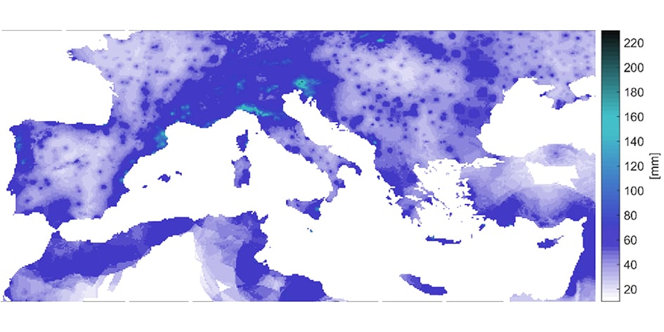 La répartition des pluies extrêmes en Méditerranée.