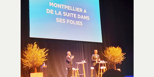 Le maire de Montpellier et président de la Métropole, Michaël Delafosse, dévoile sa programmation urbaine le 9 février 2022, lors des premières Assises du territoire.