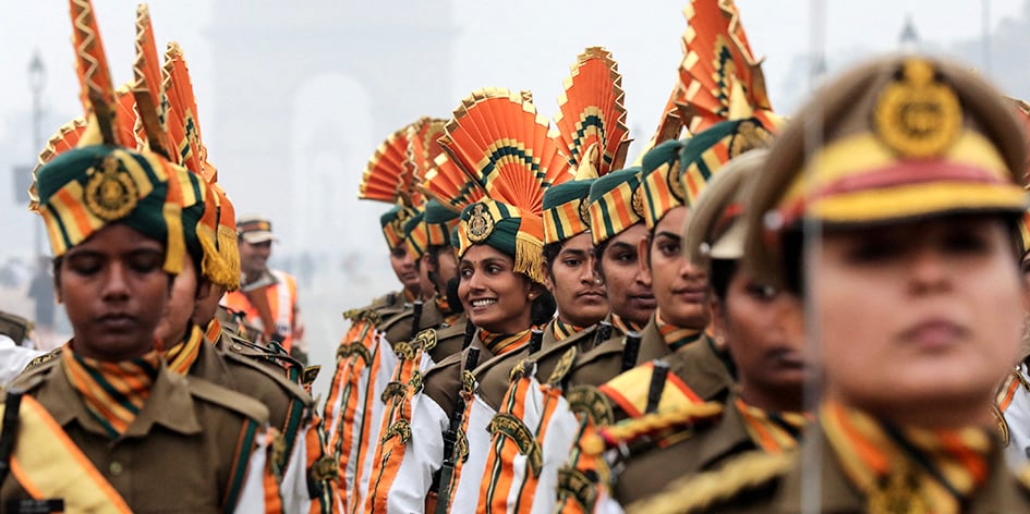 Le 4 janvier à New Dehli, répétitions en vue du défilé de la fête nationale célébrée vendredi prochain.