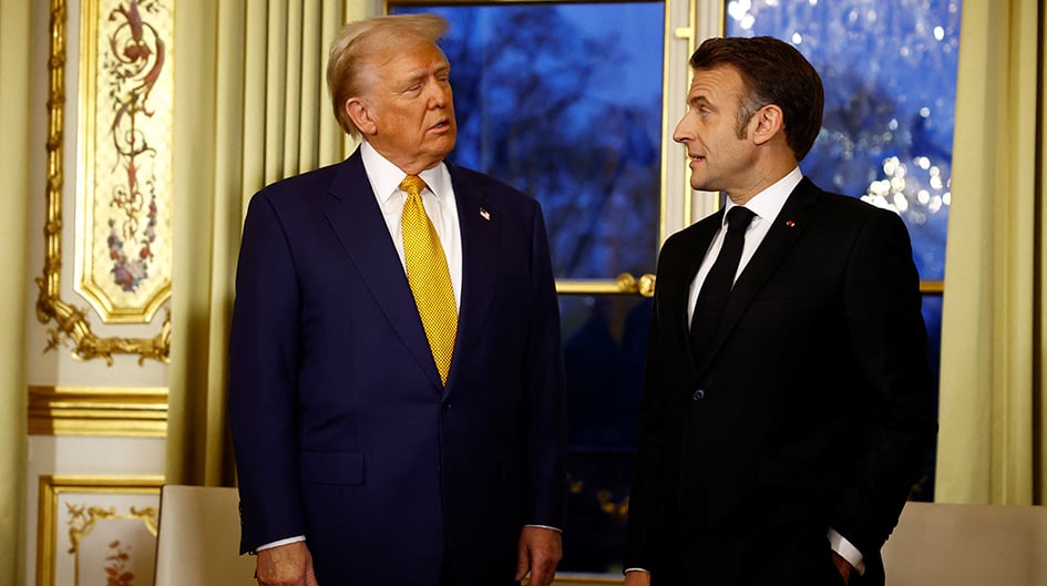 Donald Trump et Emmanuel Macron, le 7 décembre 2024 à l’Élysée, à l'occasion de la réouverture de Notre-Dame.