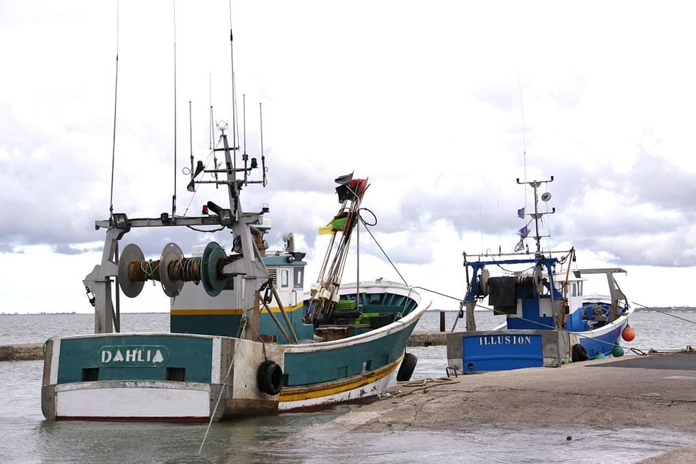 Des chalutiers à quai sur l'île d'Oléron en Charente-Maritime.