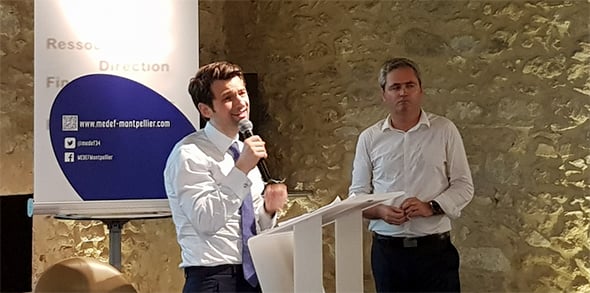 Samuel Hervé (Medef Hérault Montpellier) et Fabrice Le Saché (vice-président Medef) le 26 juin 2019 à Montpellier.