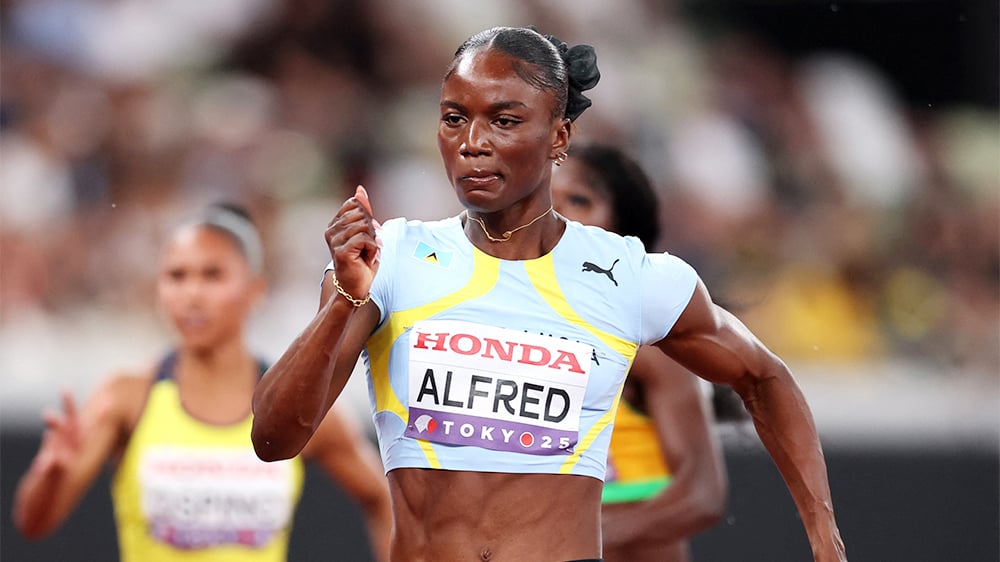 Julien Alfred, de Sainte-Lucie, s'est illustrée lors de la finale du 100 mètres féminin aux mondiaux d'athlétisme à Tokyo, le samedi 13 septembre.