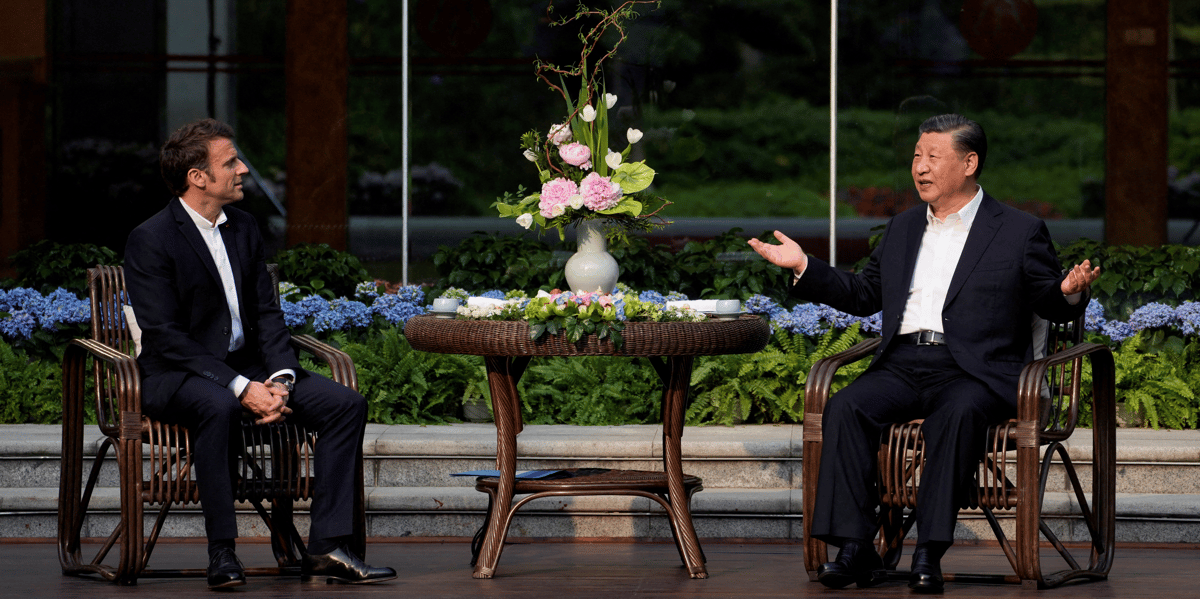Photo du president francais, emmanuel macron, et de son homologue chinois, xi jinping