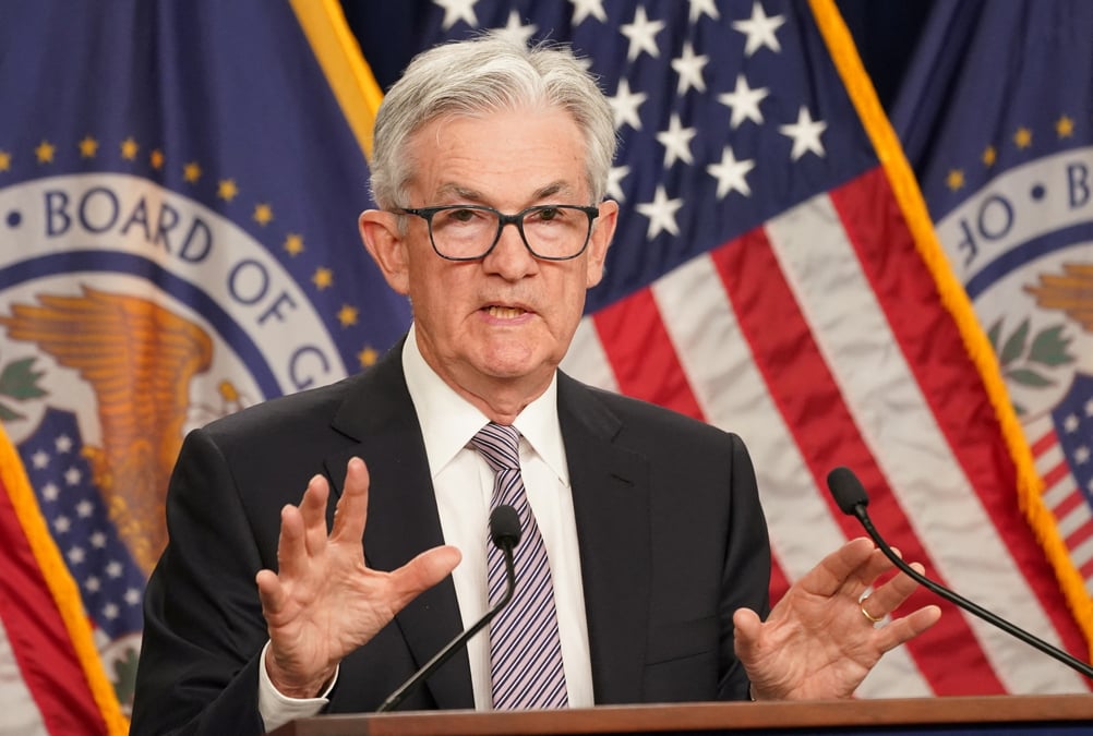 Le president de la reserve federale jerome powell tient une conference de presse a washington