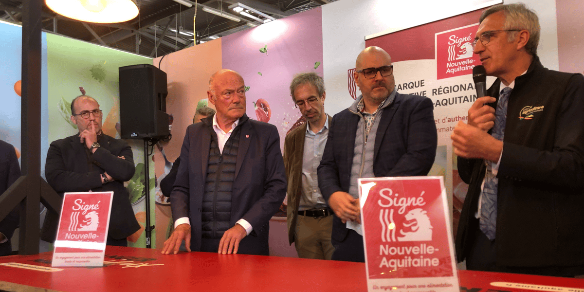 Les présidents de la Région Nouvelle-Aquitaine, de l'Aria et de la chambre d'agriculture ont présenté la nouvelle marque « Signé Nouvelle-Aquitaine » le 21 mai.