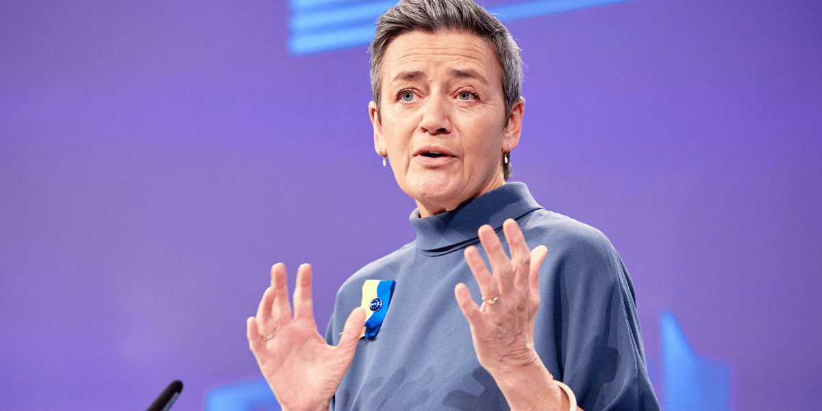 Margrethe Vestager, lors d'une conférence de presse le 5 mars 2024