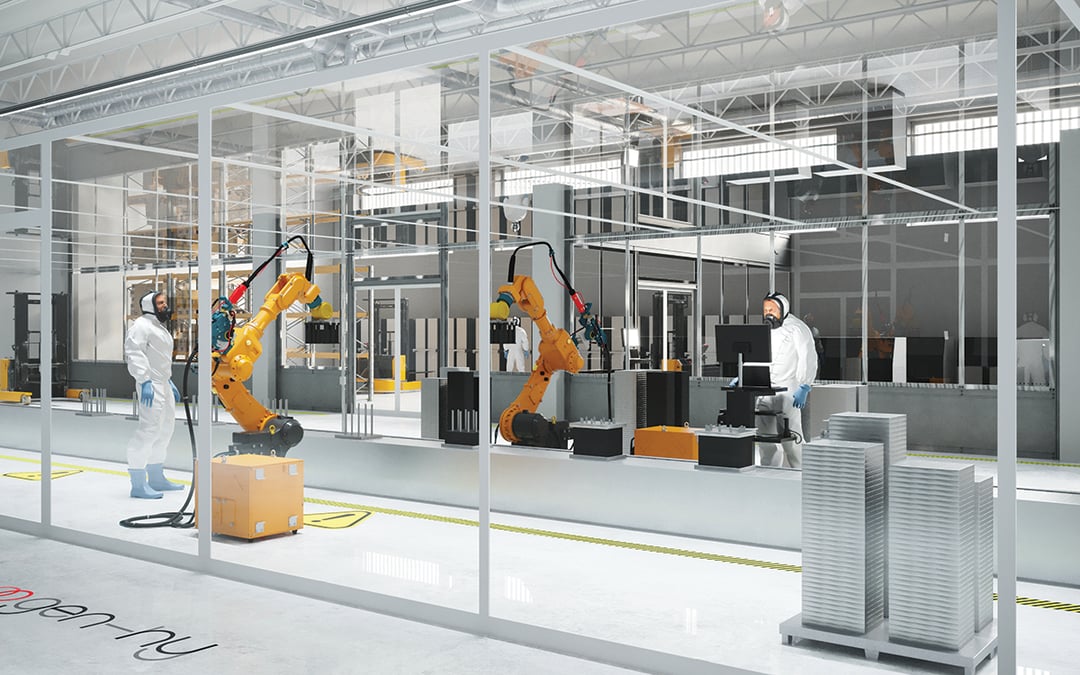 Vue intérieure de la future usine, située à Allenjoie, dans le Doubs, destinée à la production de ses membranes à grande échelle