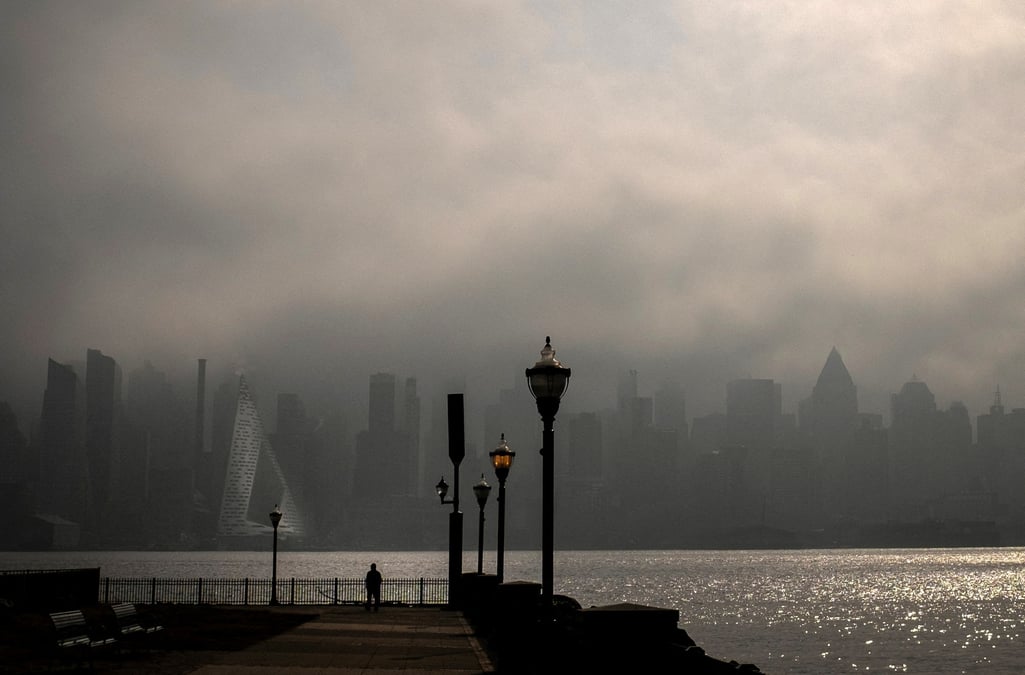 Vue de new york depuis le new jersey, aux etats-unis