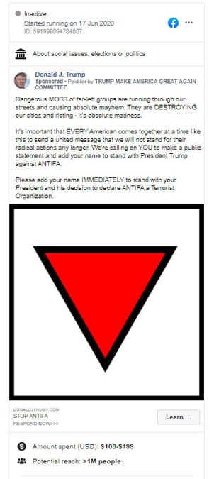 Le symbole se trouvait sur des publicites presentees sur des pages associees a trump