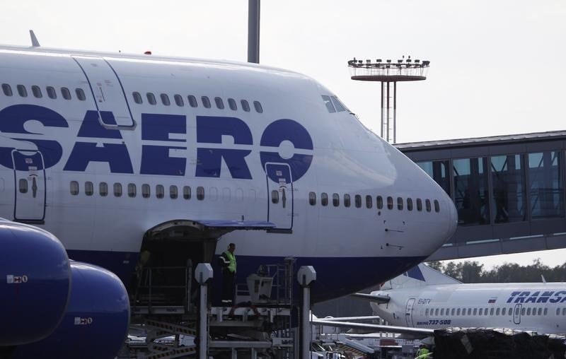 Russian airline transaero airplanes are seen on the tarmac at moscow's domodedovo airport