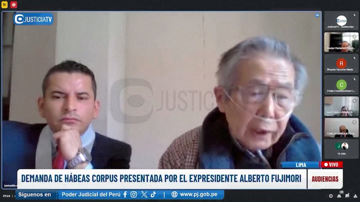 L'ancien president peruvien fujimori lors d'une audition en distanciel