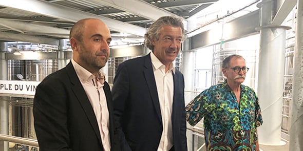 Frédéric Saccoman, nouveau directeur de la cave Héraclès, Gérard Bertrand et Jean-Fred Coste, président de la cave.