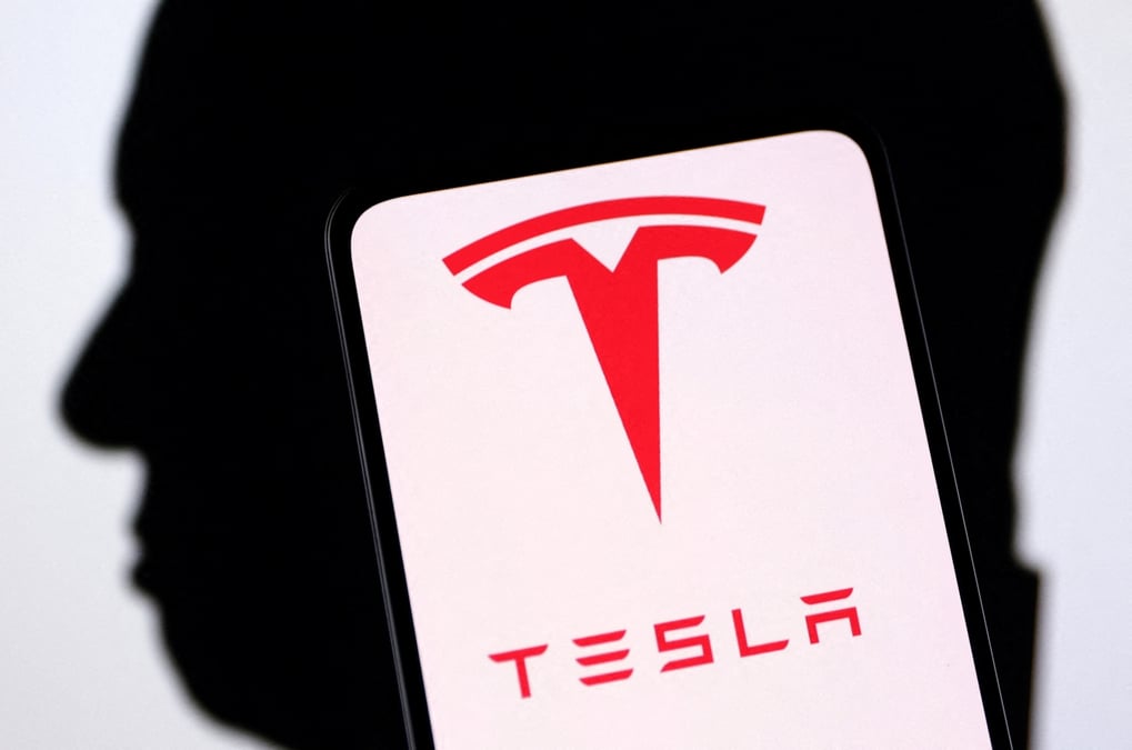 Le logo tesla et la silhouette d'elon musk