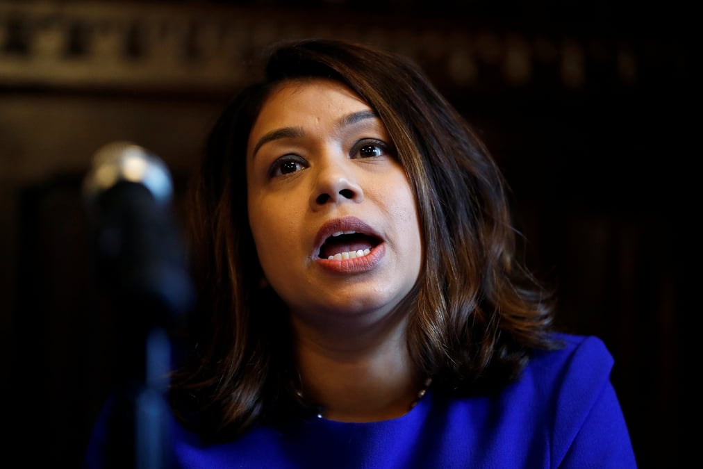 La deputee tulip siddiq lors d'une conference de presse a londres