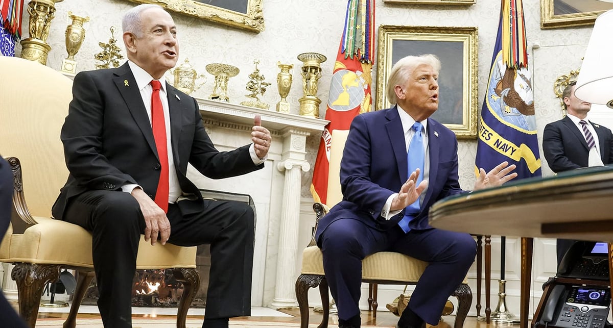 Le président Donald Trump lors d'un entretien avec Benyamin Netanyahou dans le bureau Ovale à la Maison Blanche à Washington le 4 février 2025.