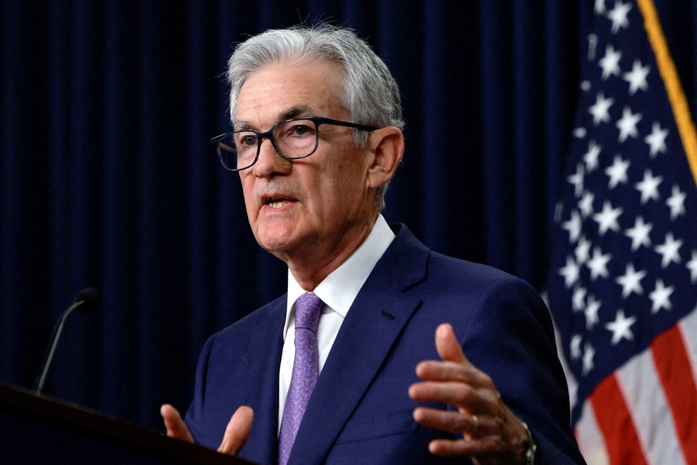 Le president de la reserve federale americaine, jerome powell, lors d'une conference de presse a washington