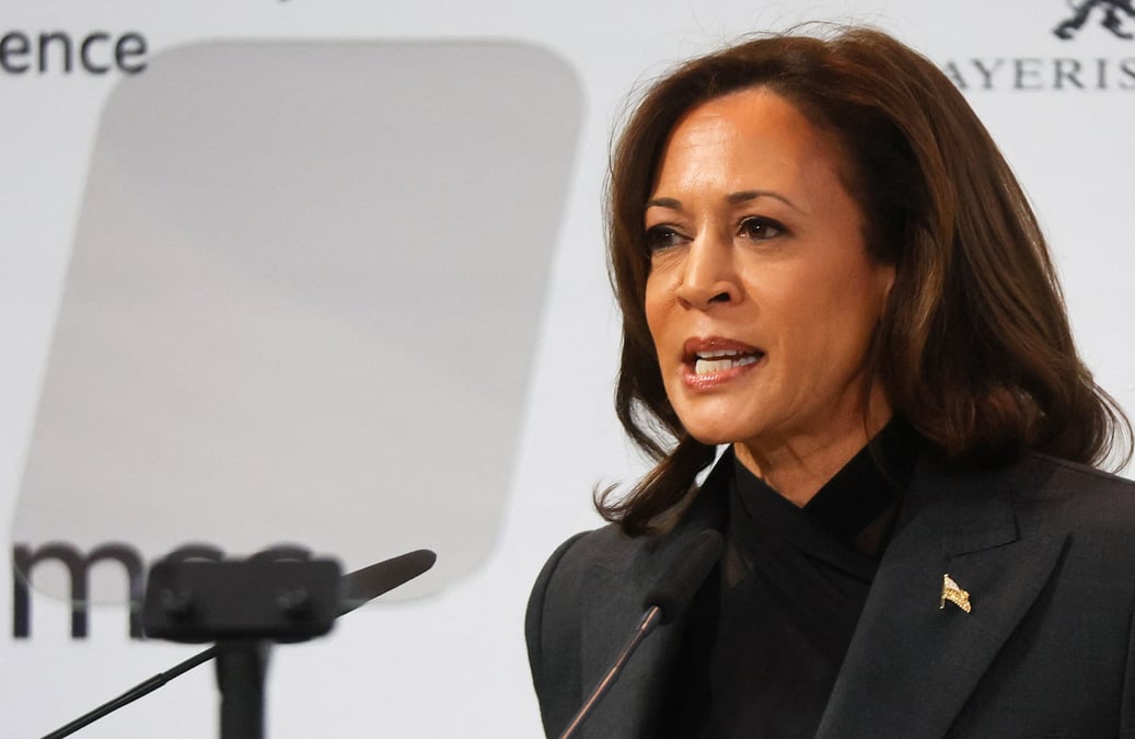 La vice-presidente americaine kamala harris lors de la conference de munich sur la securite (msc) a munich