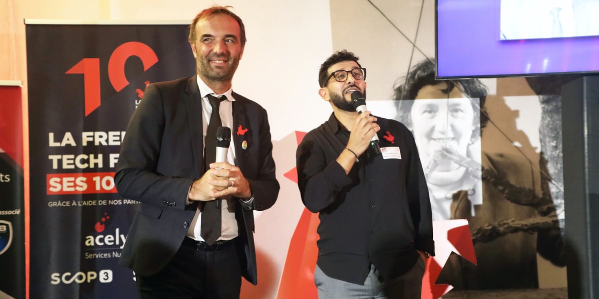 Michael Delafosse, mairie de Montpellier, et Nordine Nordine El Ouachmi, président de la French Tech Méditerranée, à l'occasion de la célébration des 10 ans de l'écosystème tech local le 10 octobre au Musée Fabre.