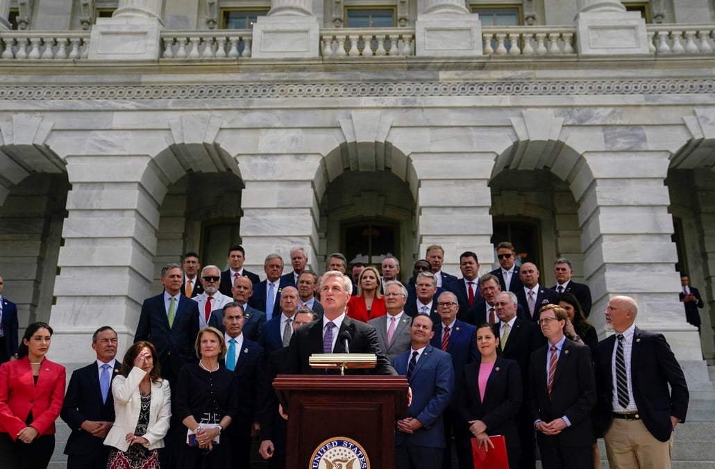 Kevin mccarthy, president de la chambre des representants des etats-unis, lors d'un point de presse