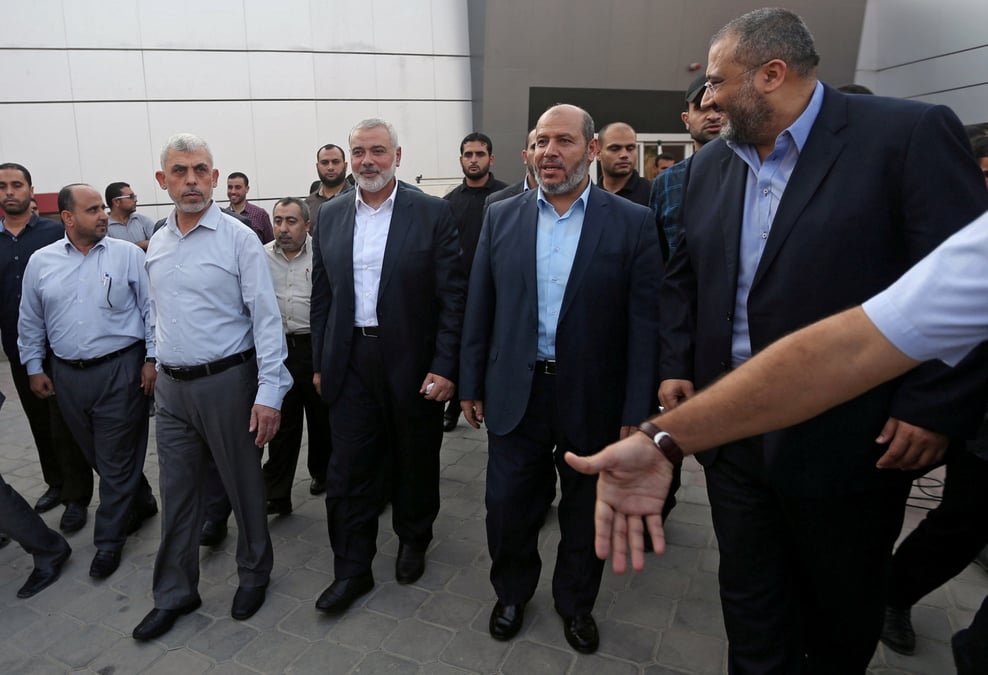 Les dirigeants du hamas yahya sinouar, ismail hanniyeh, et khalil al-hayya, a gaza
