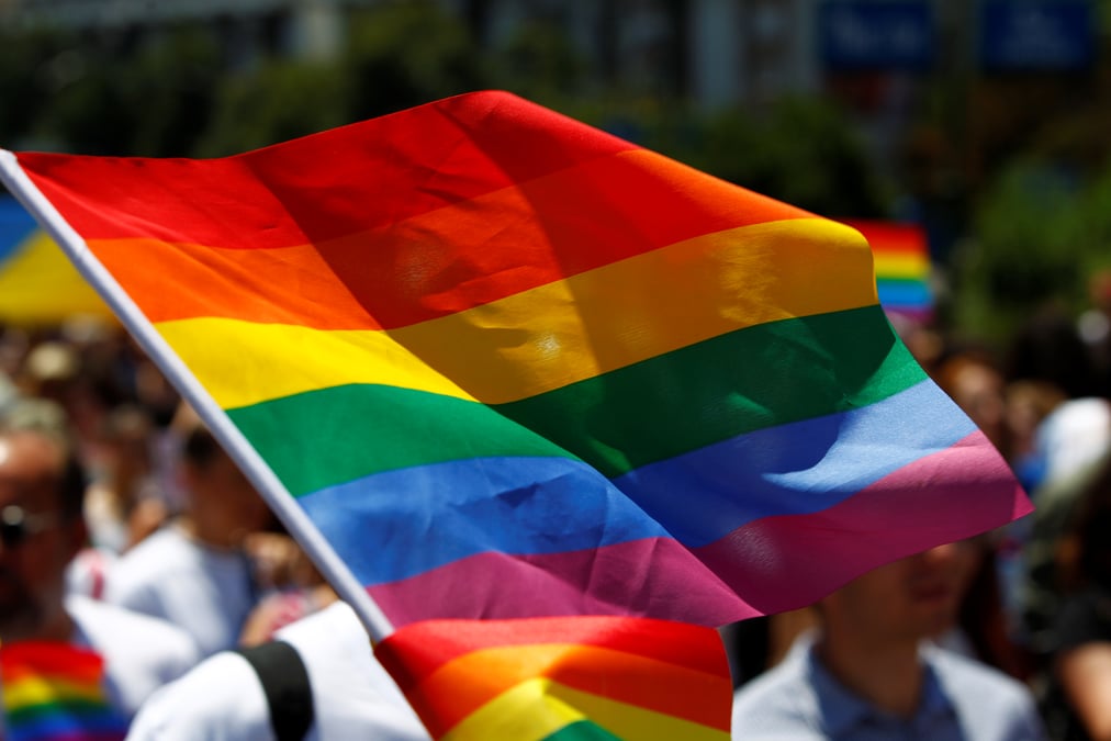People take part in the first gay pride parade in skopje