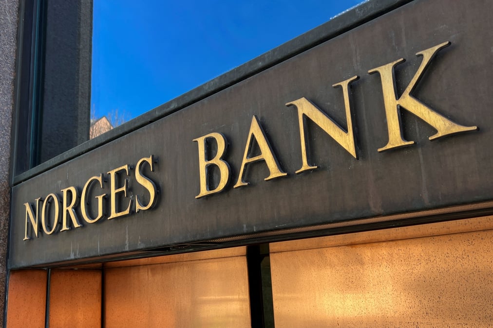Vue de l'entree de la banque centrale de norvege a oslo