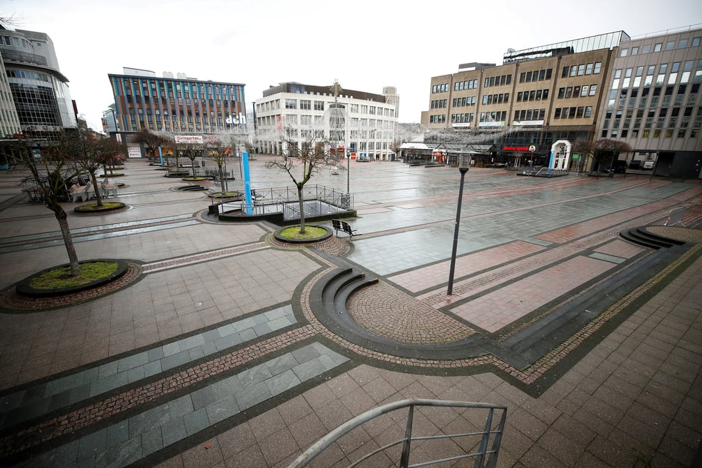 Magasins touches par le confinement dans la ville d'essen, dans l'ouest de l'allemagne