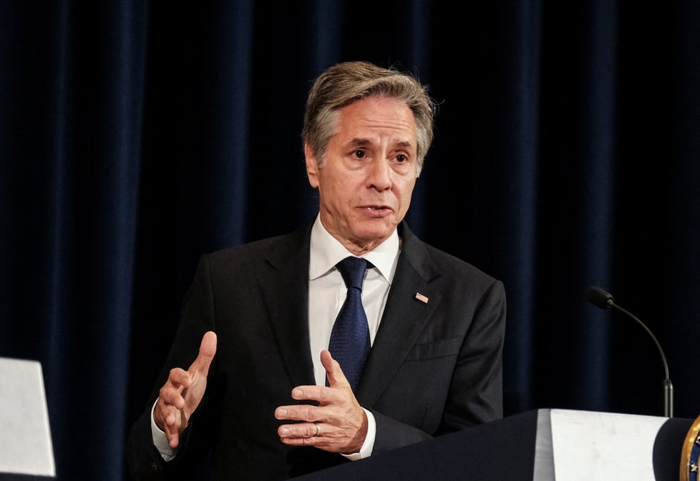 Le secretaire d'etat americain antony blinken tient une conference de presse a washington, aux etats-unis