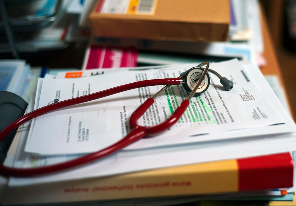 Santé, stéthoscope, médecin, dossier médical, clinique, hôpital, médecin,