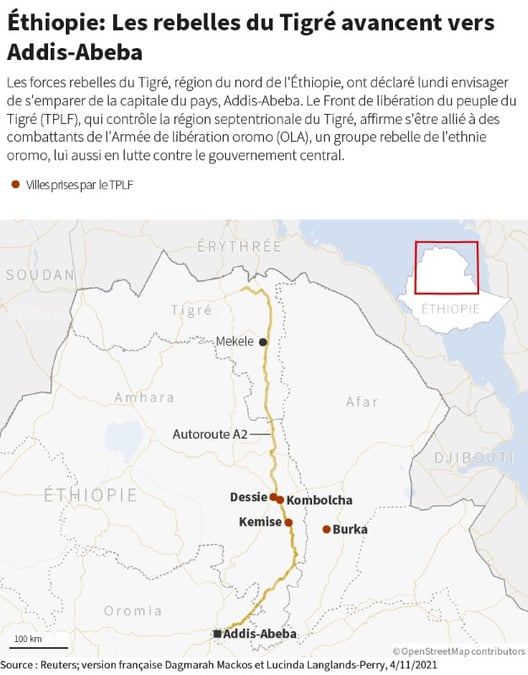 L'ethiopie: les rebelles tigreens et leurs allies menacent d'avancer vers la capitale